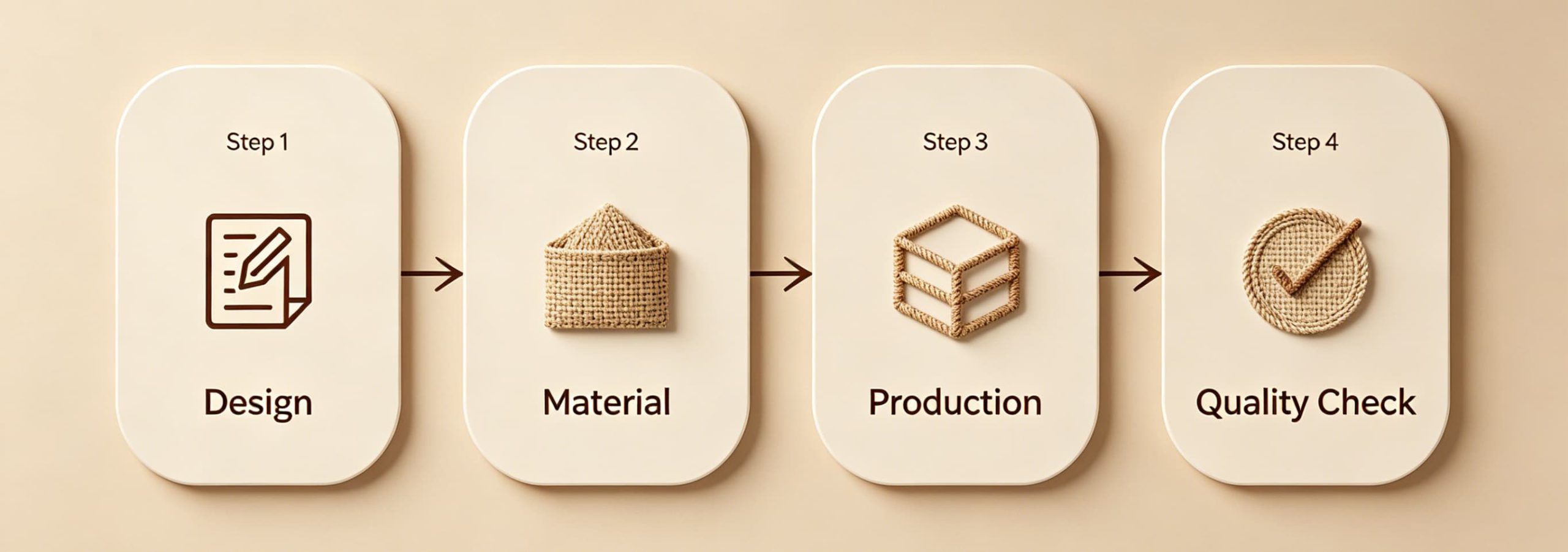4‑step order process flowchart for UAE custom woven label manufacturer, minimalist design with label‑related icons