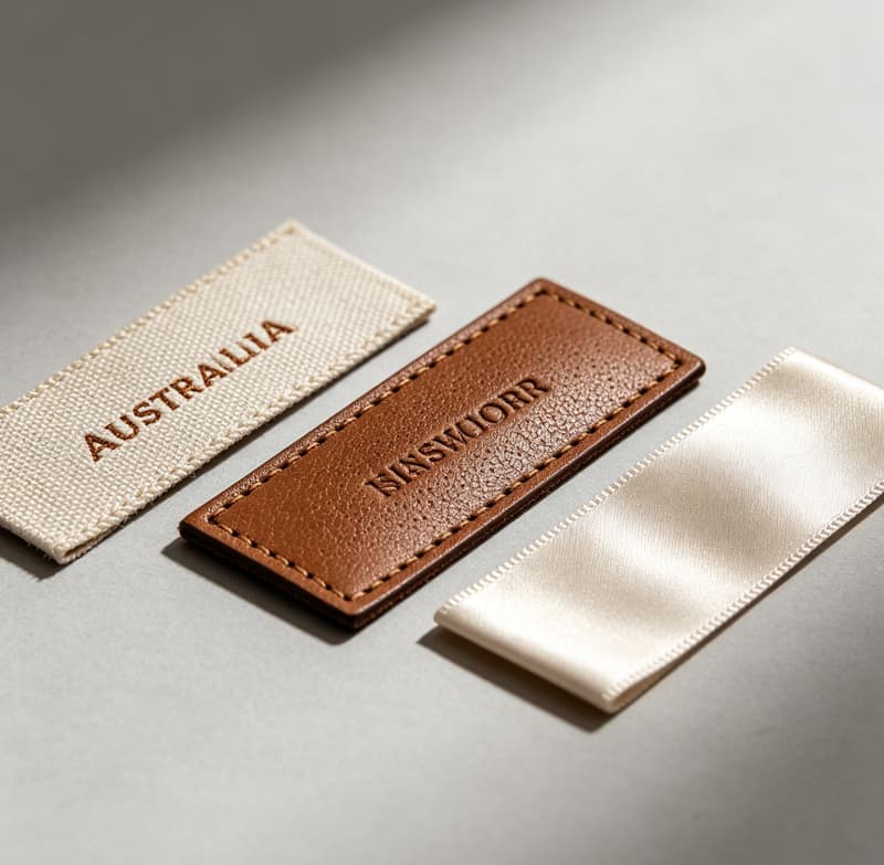 neat arrangement of custom woven label samples for free sampling service to Australia