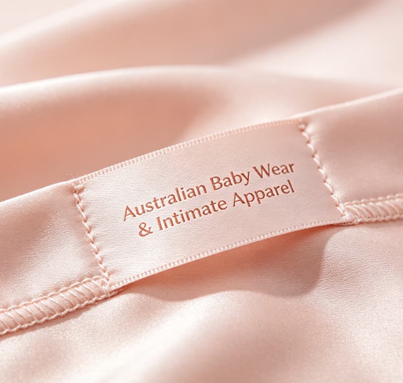 soft skin‑friendly satin woven label for Australian baby wear and intimate apparel