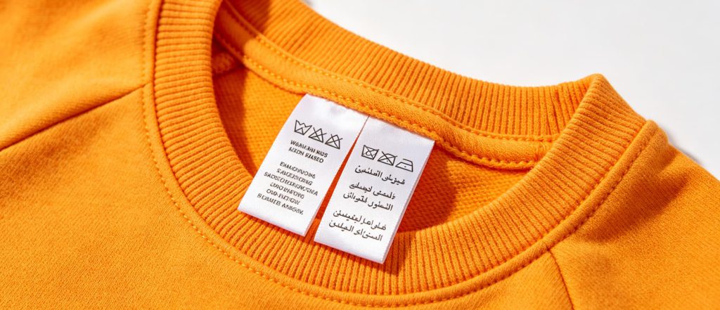 Close‑up of soft satin custom washing care label on clean apparel fabric, premium texture for Australian fashion brands