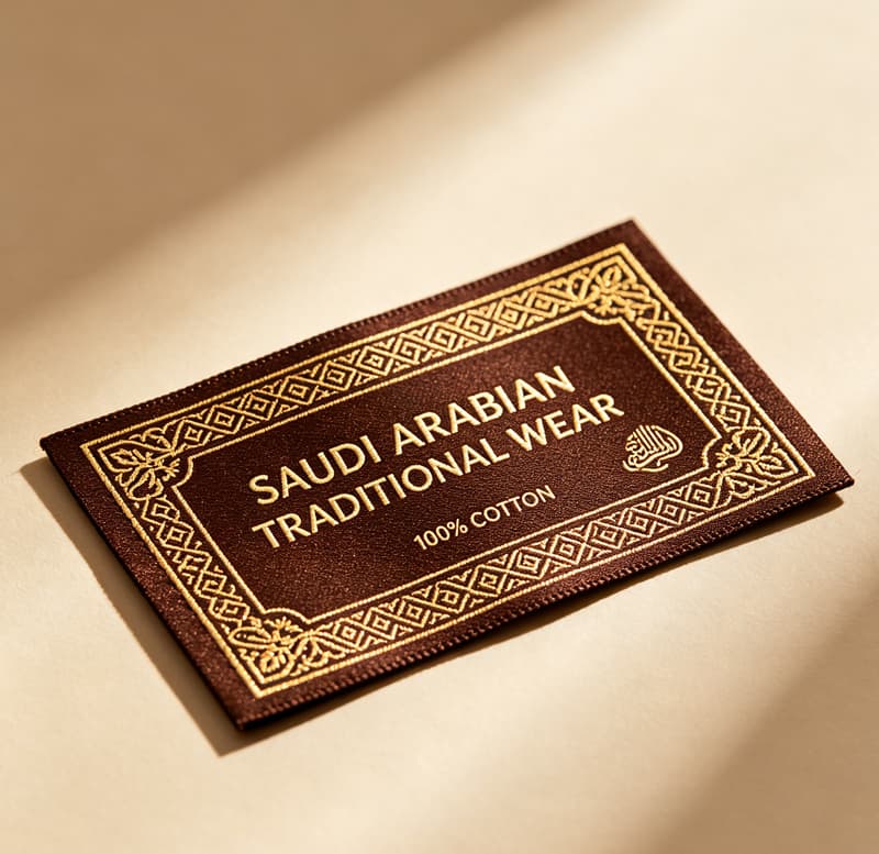 Woven label color swatch and sample collection for Saudi Arabia fashion brand customization