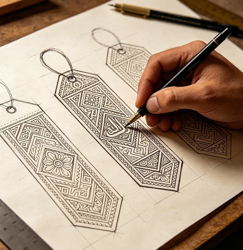 Premium custom Saudi Arabia damask woven label sample with traditional Arabic geometric patterns