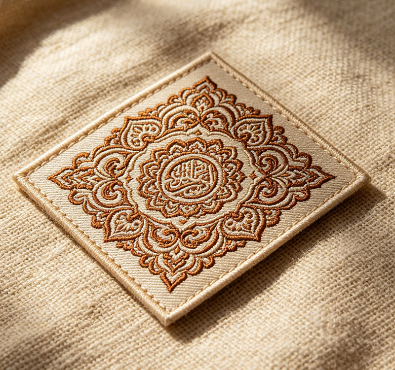 High‑quality custom woven tag for Saudi Arabia abaya brands and luxury apparel