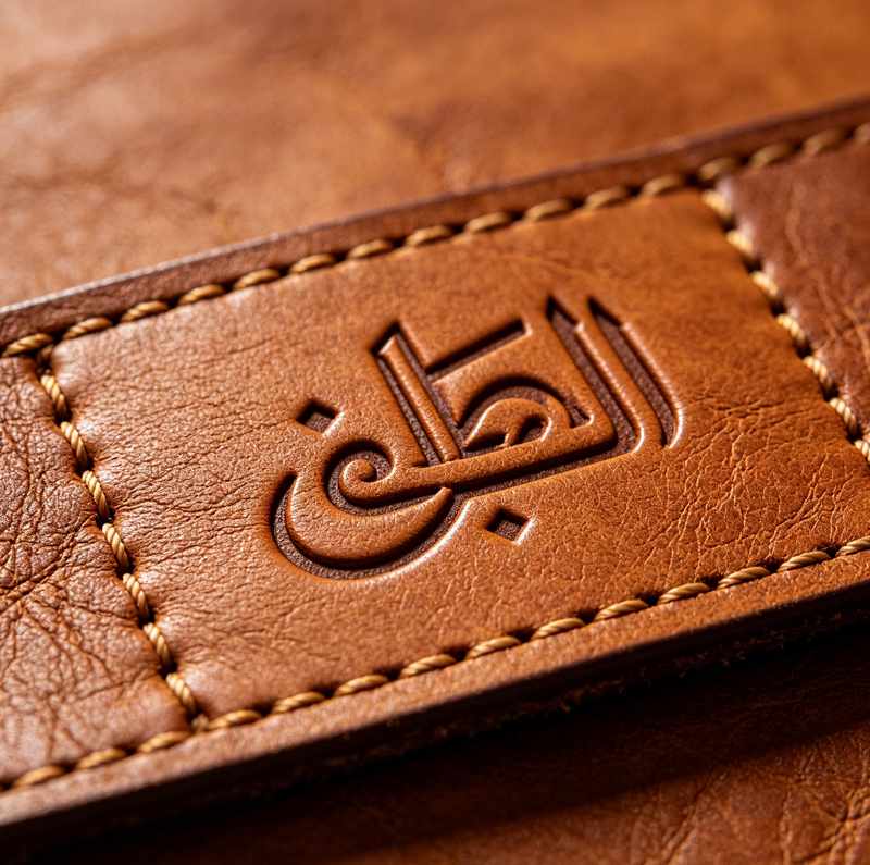Embossed custom leather label for Saudi Arabia streetwear, jeans and jackets