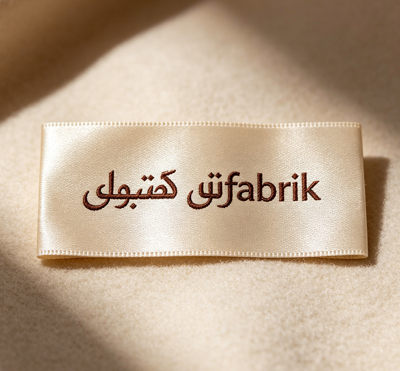 Soft skin‑friendly satin woven label for Saudi Arabia baby wear and abaya fashion