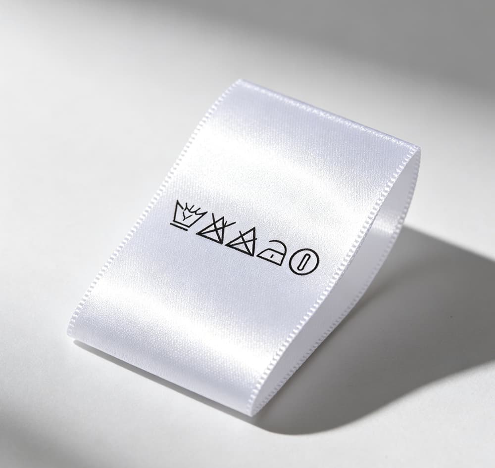 Easy-to-read bold care symbol polyester wash labels compliant with EU garment marking regulations